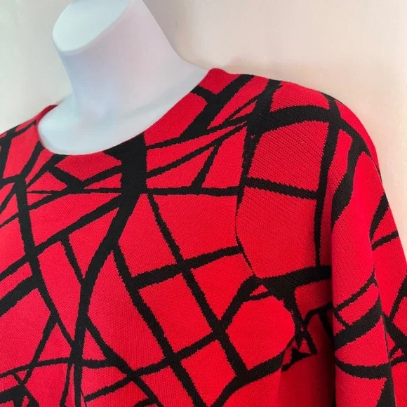Premise Woman 1X Red Black Abstract Geometric Knit Pullover Art Party‎ Sweater - Picture 6 of 11